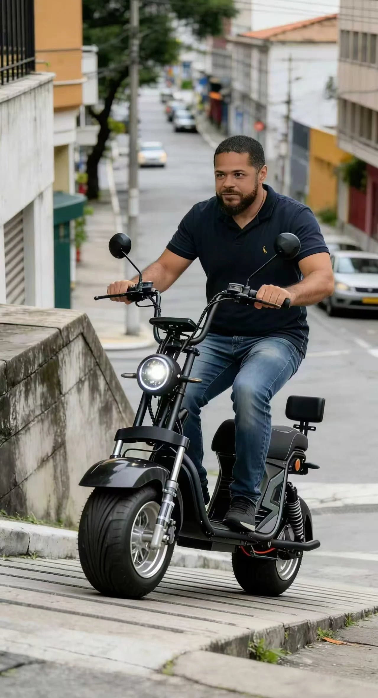 Customer riding in city