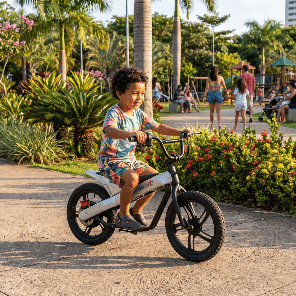 ET01- Bicicleta Elétrica Infantil 16″, 24V 300W, 3 Velocidades, Freio a Disco, IP54 (Prata)