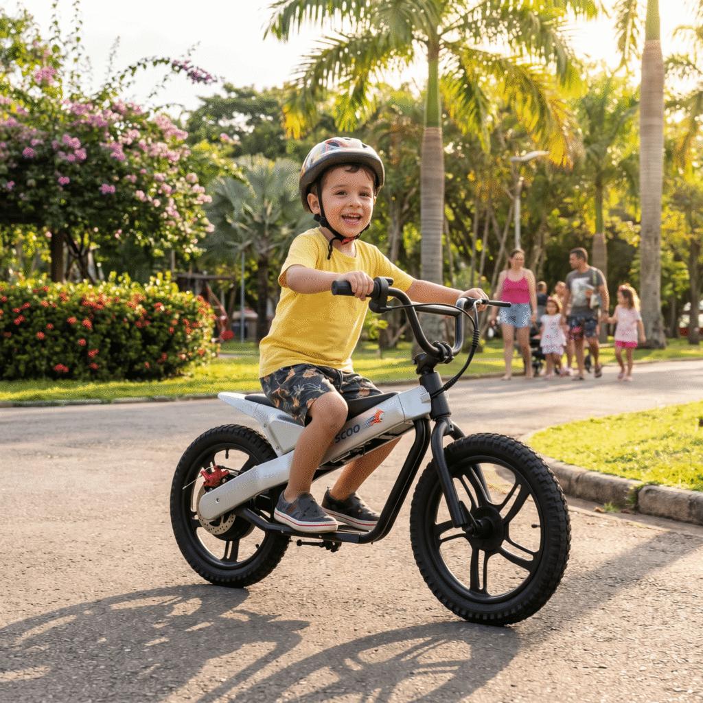 ET01- Bicicleta Elétrica Infantil 16″, 24V 300W, 3 Velocidades, Freio a Disco, IP54 (Prata)