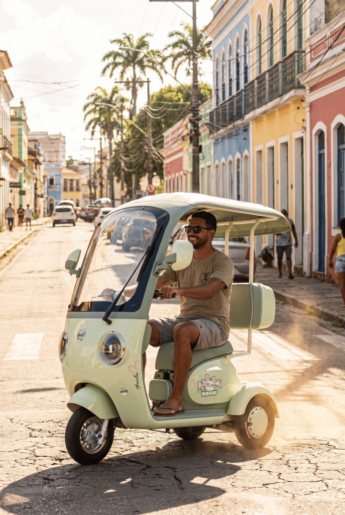 P2- Triciclo Elétrico 1000W Veículo de Mobilidade (Branco e Vinho)
