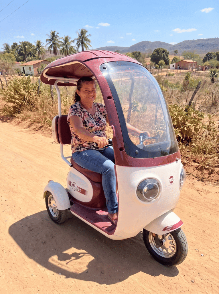 P2- Triciclo Elétrico 1000W Veículo de Mobilidade (Branco e Vinho)