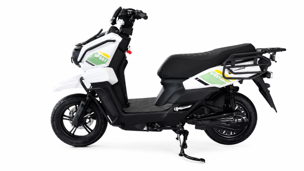 Y3‑Scooter Elétrica, Freio a Disco Duplo, Amortecedor Ajustável（Branco com Faixa Verde）