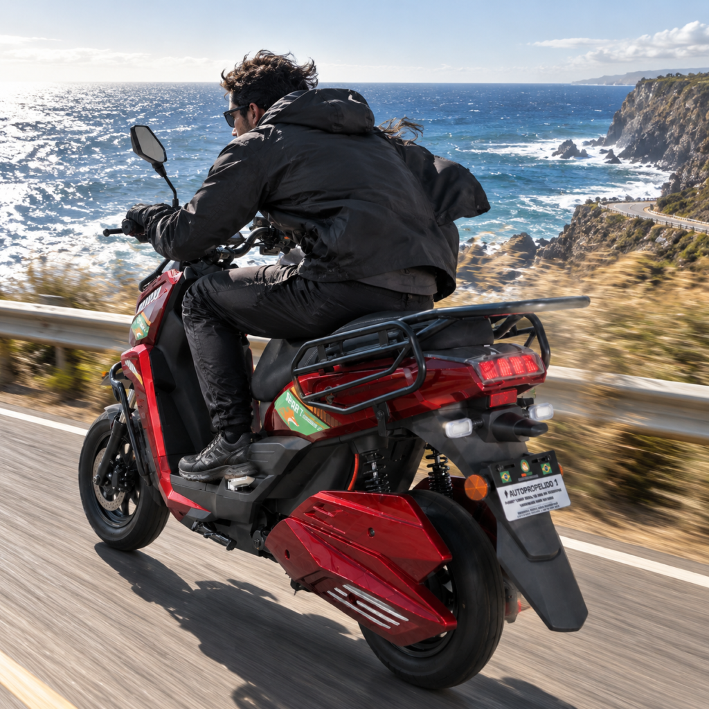 Y3‑Scooter Elétrica, Freio a Disco Duplo, Amortecedor Ajustável（Vermelho Metálico）