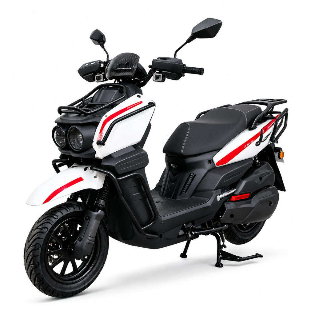 Y3‑Scooter Elétrica, Freio a Disco Duplo, Amortecedor Ajustável（Branco com Faixa Vermelha）