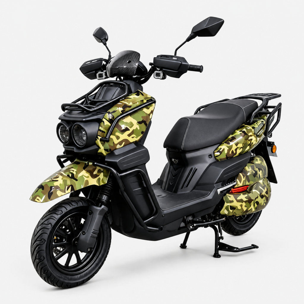 Y3‑Scooter Elétrica, Freio a Disco Duplo, Amortecedor Ajustável（Camuflado Verde Militar）