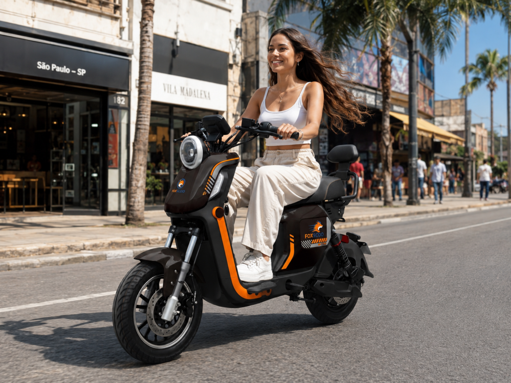 Z6 Scooter Elétrica FOXSCOO 1000W | 3 Velocidades, Alarme Anti‑Roubo, Bluetooth e Entrada USB