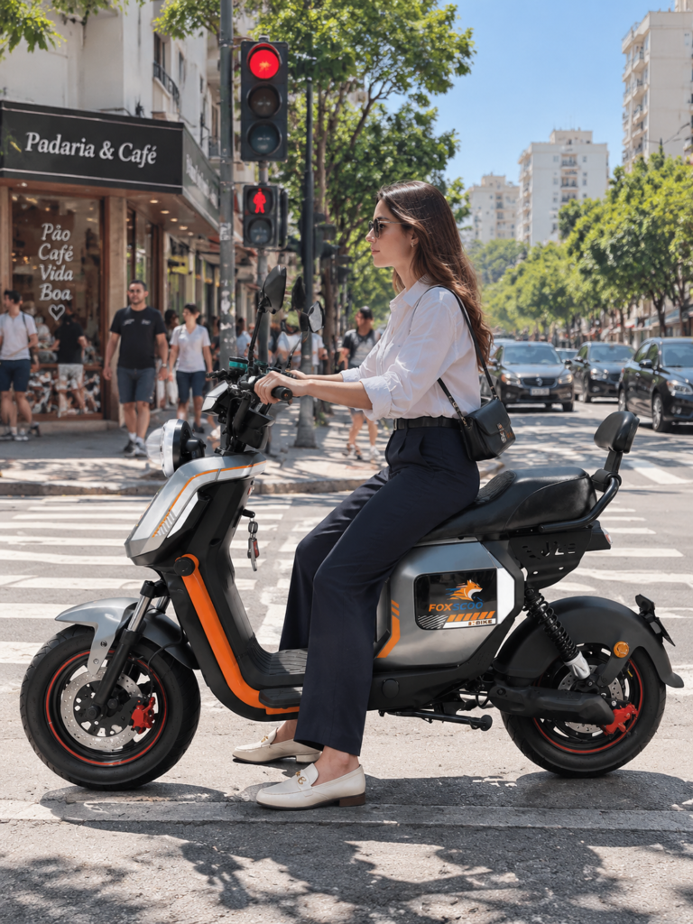 Z6 Scooter Elétrica FOXSCOO 1000W | 3 Velocidades, Alarme Anti‑Roubo, Bluetooth e Entrada USB（Branco）