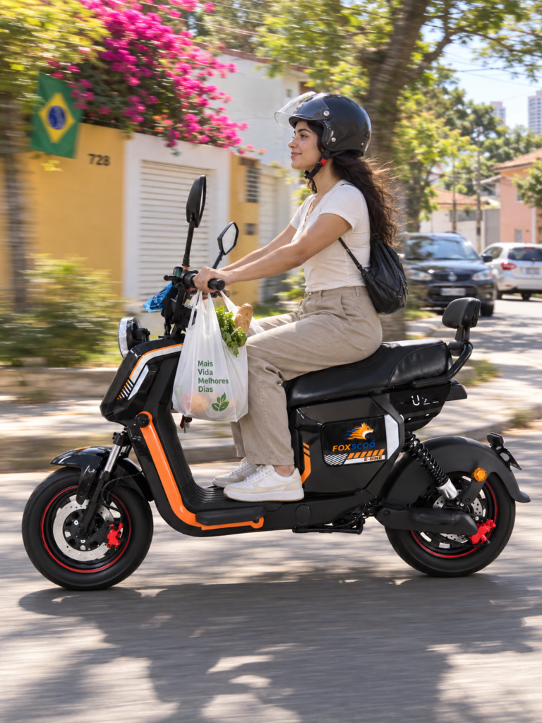 Z6 Scooter Elétrica FOXSCOO 1000W | 3 Velocidades, Alarme Anti‑Roubo, Bluetooth e Entrada USB（Branco）