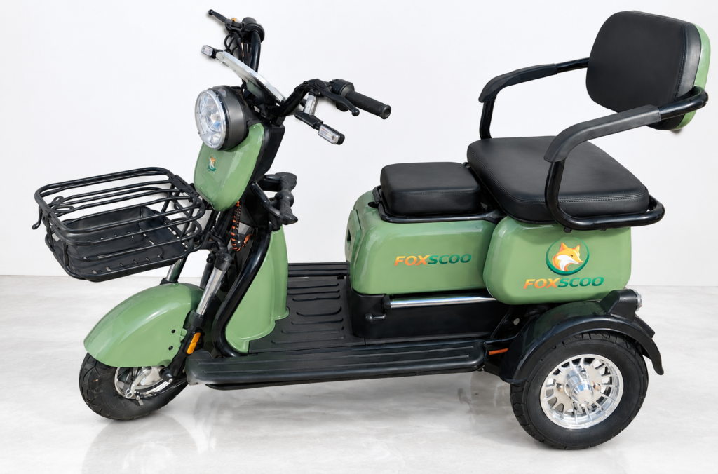 S3- Triciclo Elétrico 1000W Veículo de Mobilidade Familiar (Verde escuro)