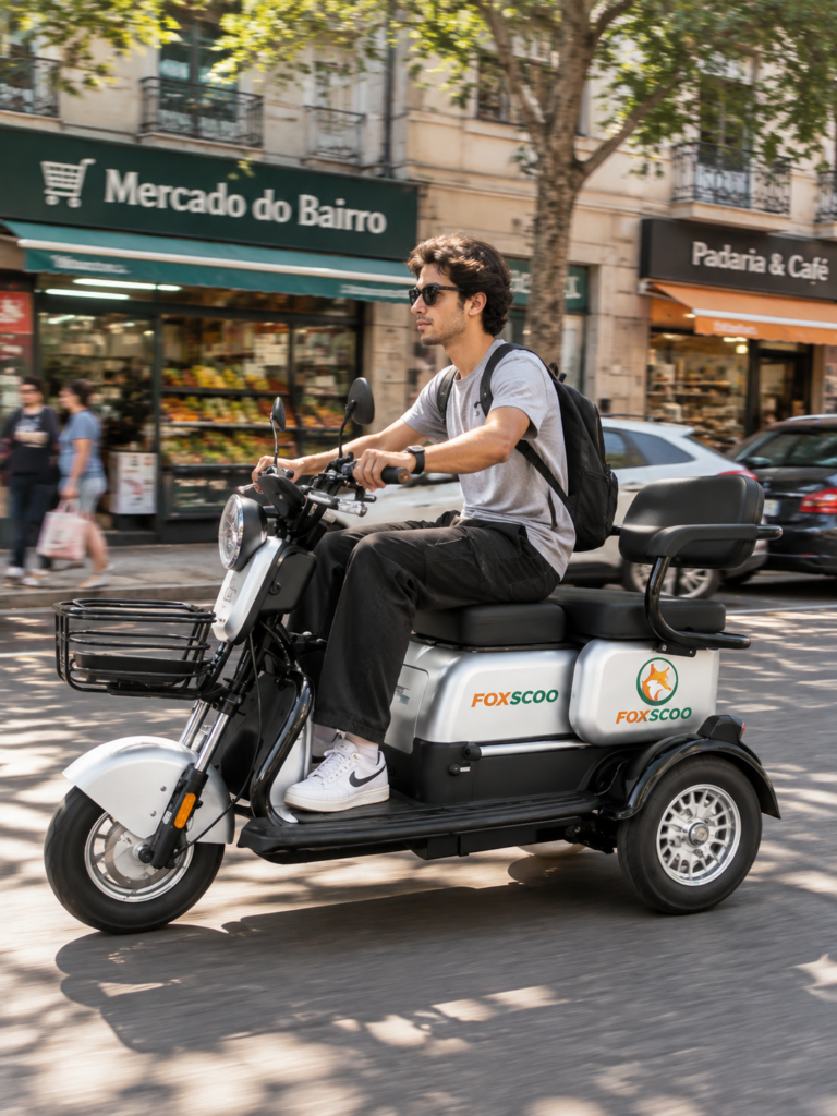 S3- Triciclo Elétrico 1000W Veículo de Mobilidade Familiar (Branco prata)