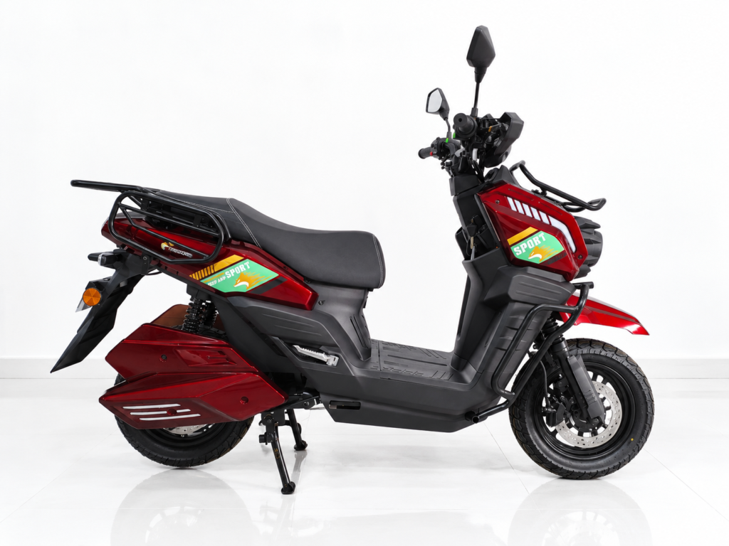 Y3‑Scooter Elétrica, Freio a Disco Duplo, Amortecedor Ajustável（Vermelho Metálico）