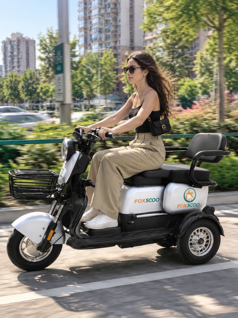S3- Triciclo Elétrico 1000W Veículo de Mobilidade Familiar (Branco prata)